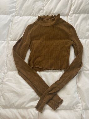 Urban Outfitters Brown Ribbed Mock Neck Crop Top